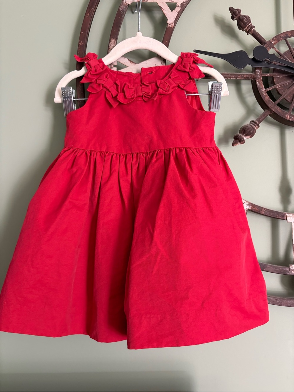 Janie and Jack Girls Red Ruffle Neck Dress 6-12 month